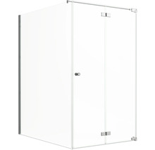 Rohová sprcha so sklenenou prednou stenou a otočnými dverami