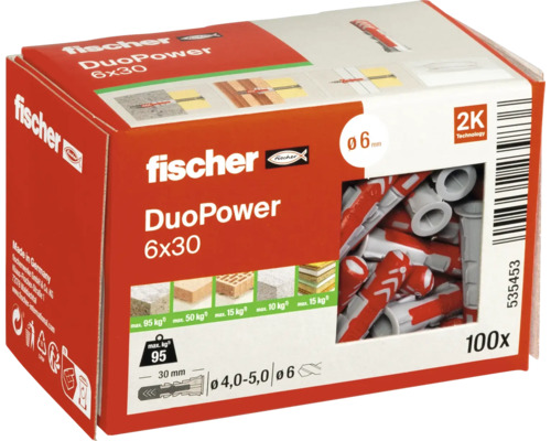 Hmoždinky Fischer DuoPower 6x30, balenie 100 kusov