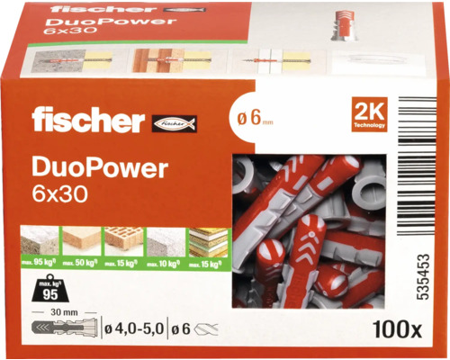 Hmoždinky Fischer DuoPower 6x30, balenie 100 kusov
