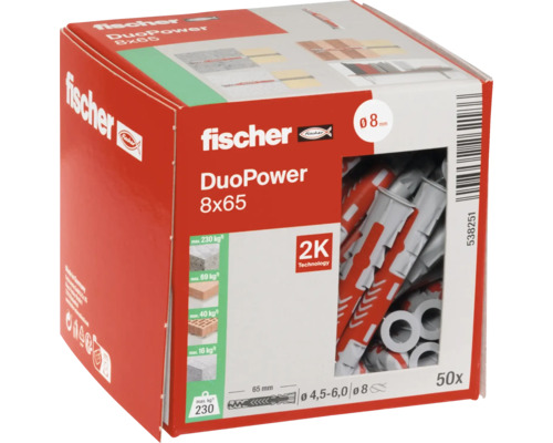 Fischer DuoPower 8x65 hmoždinky, 50 kusov v balení