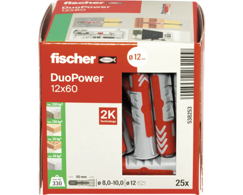 Hmoždinky Fischer DuoPower 12x60, 25 kusov