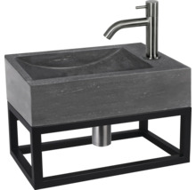 Umývadlo s batériou na čiernom kovovom ráme