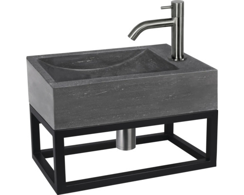 Umývadlo s batériou na čiernom kovovom ráme