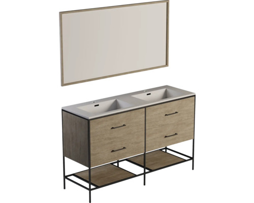 Skrinka pod umývadlo s dvoma umývadlami a zodpovedajúcim zrkadlom do kúpeľne