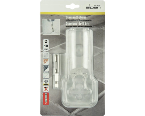 Alpen diamantový vrták s vŕtacou šablónou a chladením vodou, priemer 10 mm