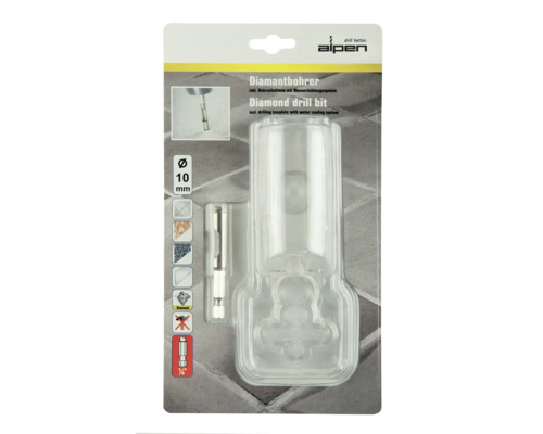 Alpen diamantový vrták s vŕtacou šablónou a systémom vodného chladenia, priemer desať milimetrov