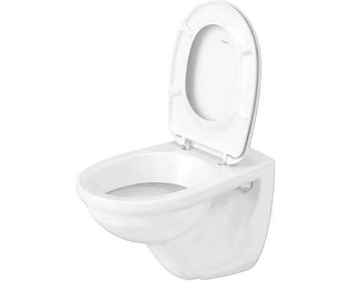 Závesné hlboké splachovacie WC s otvoreným splachovacím okrajom a vyklopeným záchodovým sedadlom