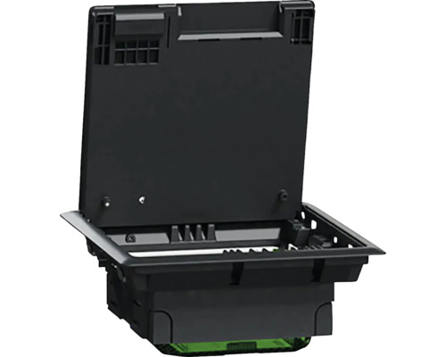 Podlahová krabica Schneider Electric INS52120 4 moduly 45x45 plast Podlahová krabica z plastu s otvoreným vekom na inštaláciu elektrických prípojok do podlahy.