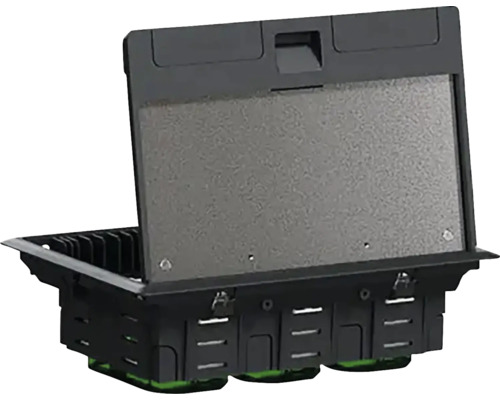 Podlahová krabica L Schneider Electric INS52122 6 modulov 45x45, plastová, tmavo šedá Stolová zásuvka s otvoreným vekom