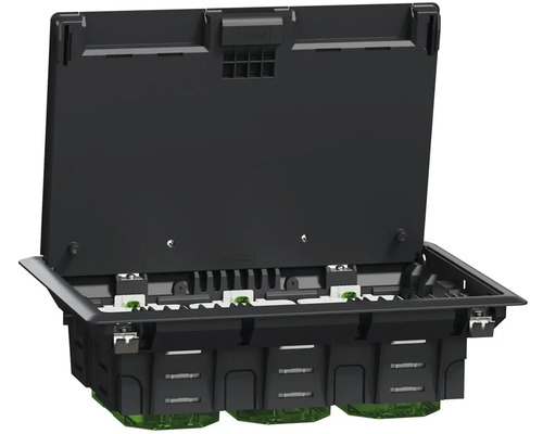 Podlahová krabica s otvoreným vekom pre elektroinštaláciu