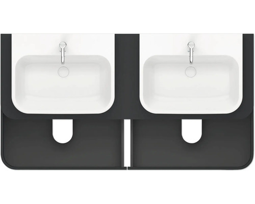 Dvojité umývadlo s dvoma umývadlami a batériami