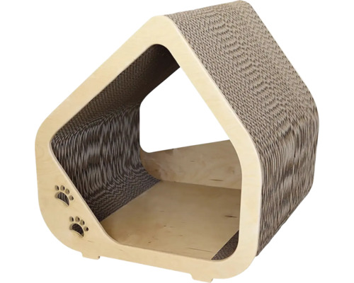 Kartónový domček pre mačky so škrabacou plochou a dizajnom odtlačkov labiek