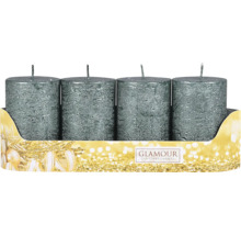 Štyri sivé stĺpové sviečky vo sviatočnom balení