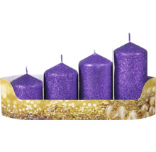 Sada štyroch fialových sviečok s trblietkami