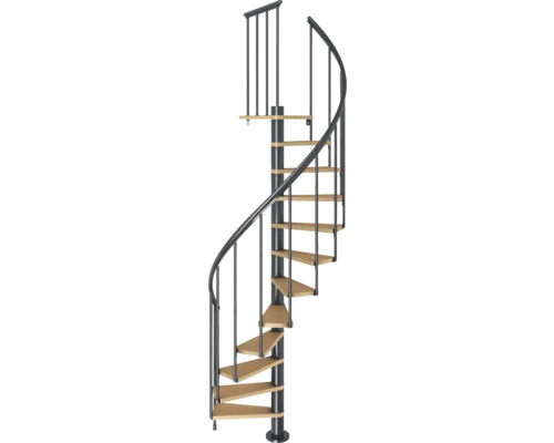 Točité schodisko s kovovým zábradlím a drevenými schodmi
