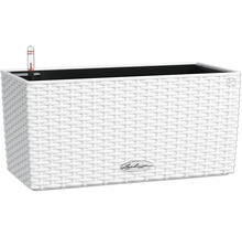 Obdĺžnikový kvetináč z plastu so zavlažovacím systémom a logom Lechuza.