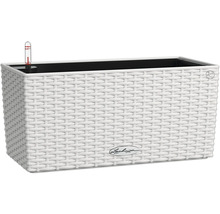 Obdĺžnikový kvetináč so zavlažovacím systémom a logom Lechuza.