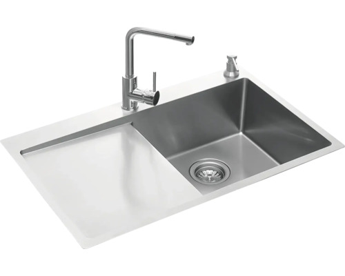 Nerezový drez s odkvapkávacou plochou a batériou