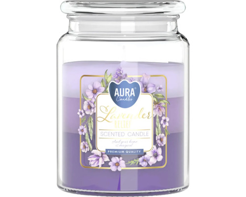 Sviečka vonná v skle DUHA LEVANDUĽA 500 g Vonná sviečka levanduľa v pohári s viečkom