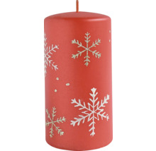 Červená stĺpová sviečka so vzorom snehových vločiek