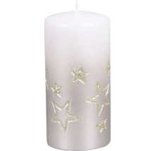 Biela stĺpová sviečka s motívmi hviezd