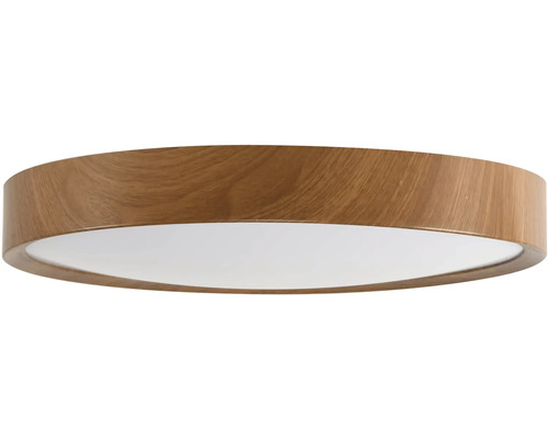 Okrúhle stropné svietidlo s dreveným vzhľadom