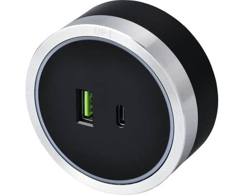 Modul pre zásuvkové lišty Viking A60SB 1x USB-A, 1x USB-C 5V PD čierny/strieborný Čierny adaptér do auta s USB a USB-C konektorom