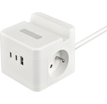 Zásuvková kocka s USB portami a poličkou