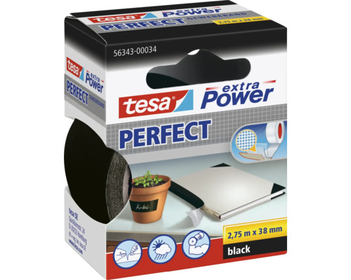 Opravná páska Tesa Perfect čierna 38 mm × 2,75 m Tesa Extra Power Perfect textilná páska, 2,75 m x 38 mm, čierna