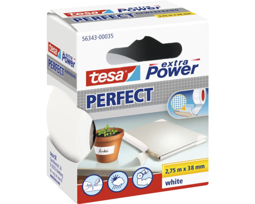 Opravná páska Tesa Perfect biela 38 mm × 2,75 m Tesa Extra Power Perfect textilná páska, 2,75 m x 38 mm, biela