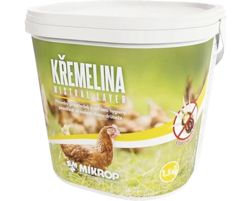 Obohatená kremelina pre hydinu Mistral Layer 1,5 kg proti čmelíkom Vedro kremeliny na hygienu v kuríne, 1,5 kilogramu
