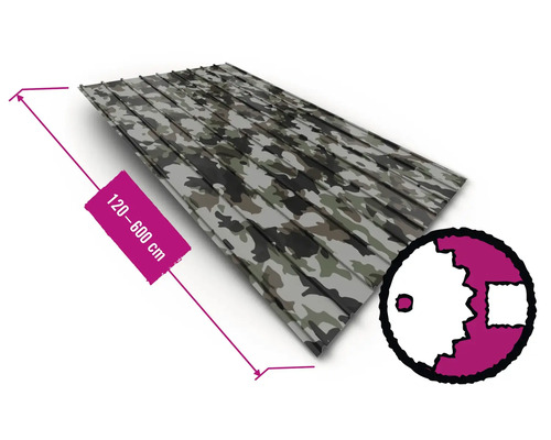 Trapézový plech PRECIT H12 0,4 mm Camouflage šírka 91 cm, dĺžka na prianie 120-600 cm