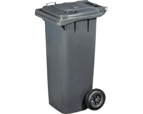 Sivá smetná nádoba s kolieskami a vekom