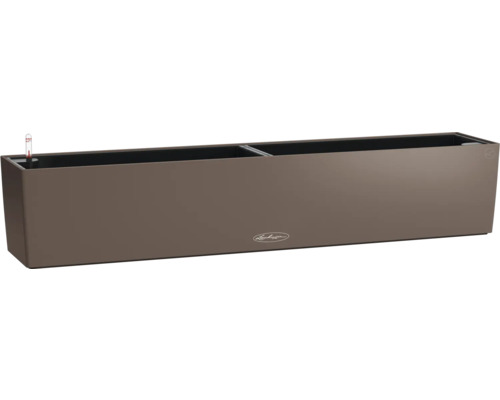 Obdĺžnikový kvetináč so zavlažovacím systémom a logom Lechuza.