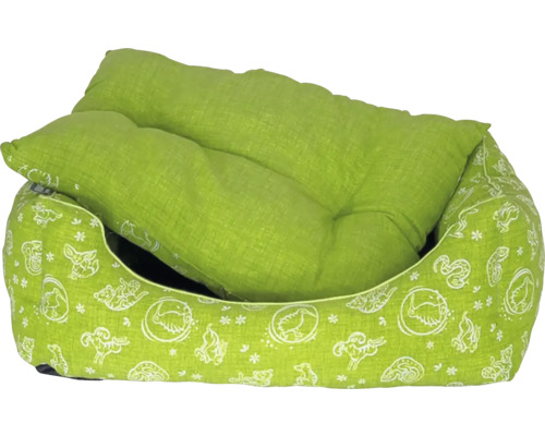 Zelená psia posteľ s motívmi zvierat