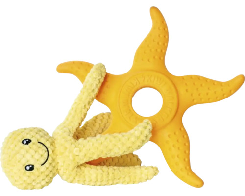 Žltá hračka pre psov v tvare hviezdy a plyšové zvieratko