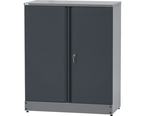 Skriňa na materiál Küpper 910 x 1100 x 450 mm 3 zasúvacie dná 2 dvierka antracit sivá Oceľová skriňa s posuvnými dverami a kľúčom