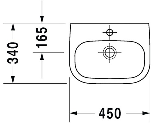 Nákres umývadla s rozmermi 450 x 340 x 165 milimetrov