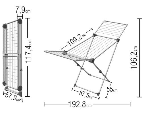 Obrázok sušiaka na bielizeň s rozmermi