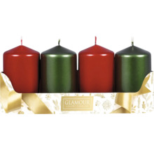 Štyri valcové sviečky v balení s logom Glamour Luxury Candles