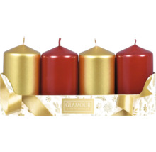 Štyri sviečky v zlatej a červenej farbe v darčekovom balení
