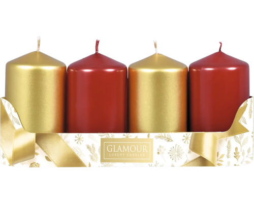 Adventné sviečky 5 x 9 cm MIX metalické lesklé 2+2 ks zlaté, červené Štyri sviečky v zlatej a červenej farbe v darčekovom balení