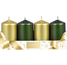 Štyri sviečky v zlatej a zelenej farbe v darčekovom balení