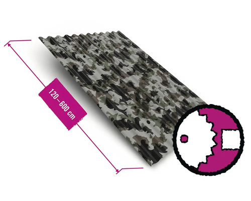 Vlnitý plech S18 Precit Camouflage 0,4 mm šírka 88,3 cm, dĺžka na prianie 120-600 cm