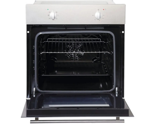 Otvorená vstavaná rúra s grilovacím roštom a ovládacími gombíkmi