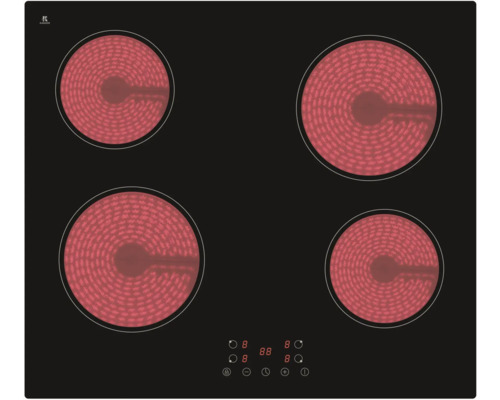 Čierny elektrický sporák so štyrmi varnými zónami a ovládacím panelom.