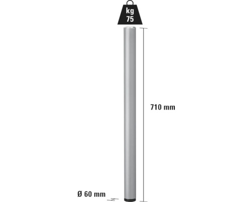 Podperná noha s rozmermi priemer 60 mm, výška 710 mm a nosnosť 75 kg