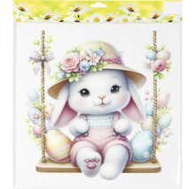 Veľkonočná dekorácia okenná fólia s motívom králika na hojdačke