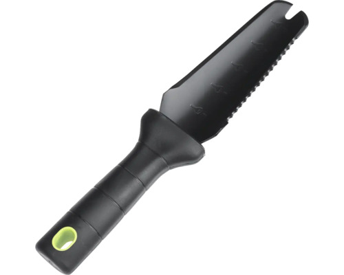 Sádzacia lopatka so zúbkovaným okrajom a hĺbkovou stupnicou