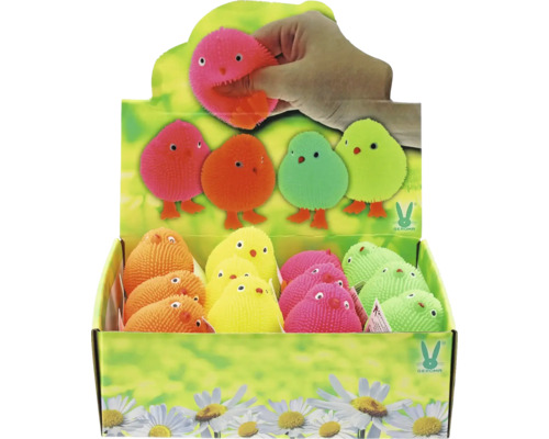 Zobrazovací box s mačkacími loptičkami v tvare kuriatok